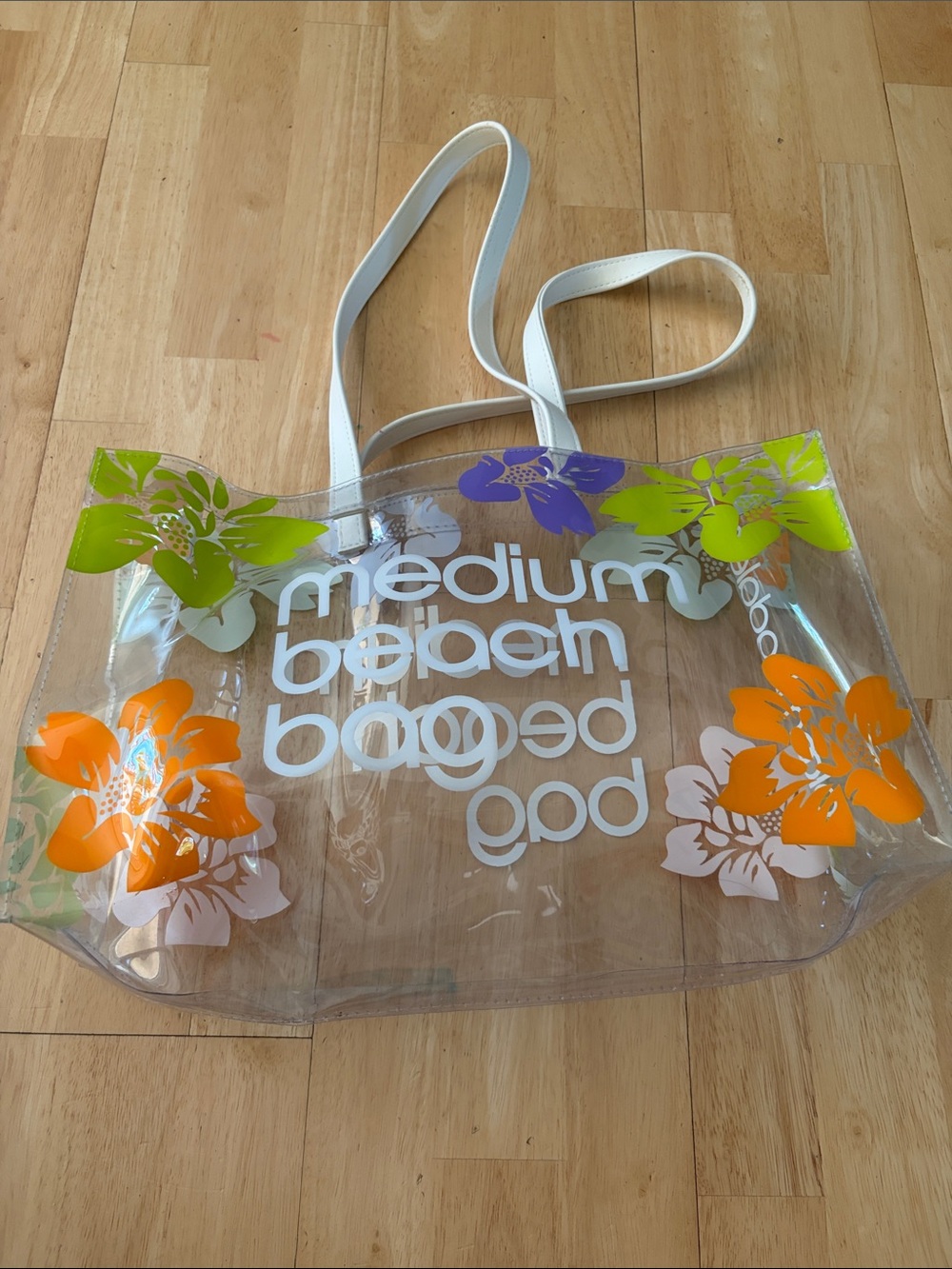 Clear Floral Medium Tote with White Straps